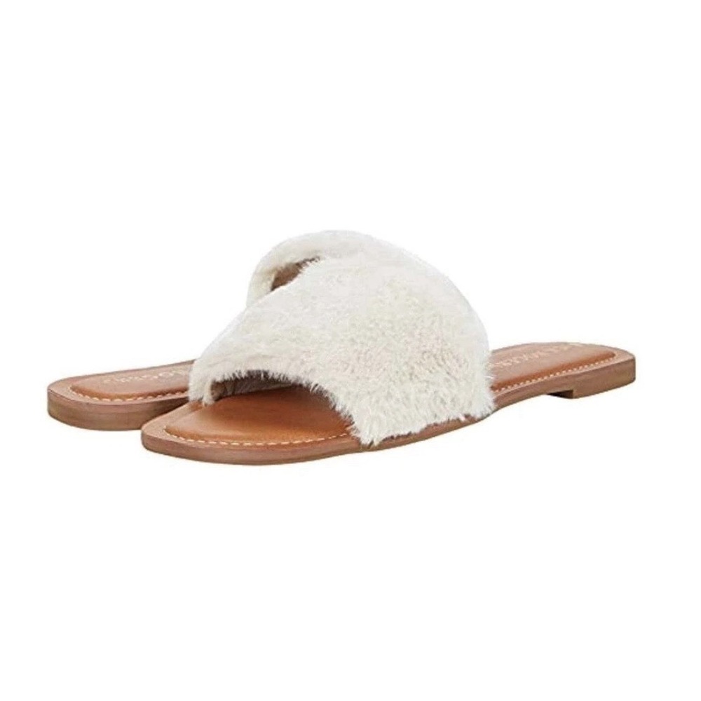 NEW Jack Rogers Faux Fur Sabrina Slide TAN NATURAL SLIP ON SANDAL SIZE 9